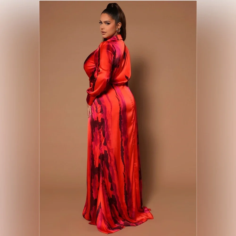 ✨ Gabriella Long Sleeve Twist Front Maxi Dress | Orange Combo ✨ - Picture 3 of 4